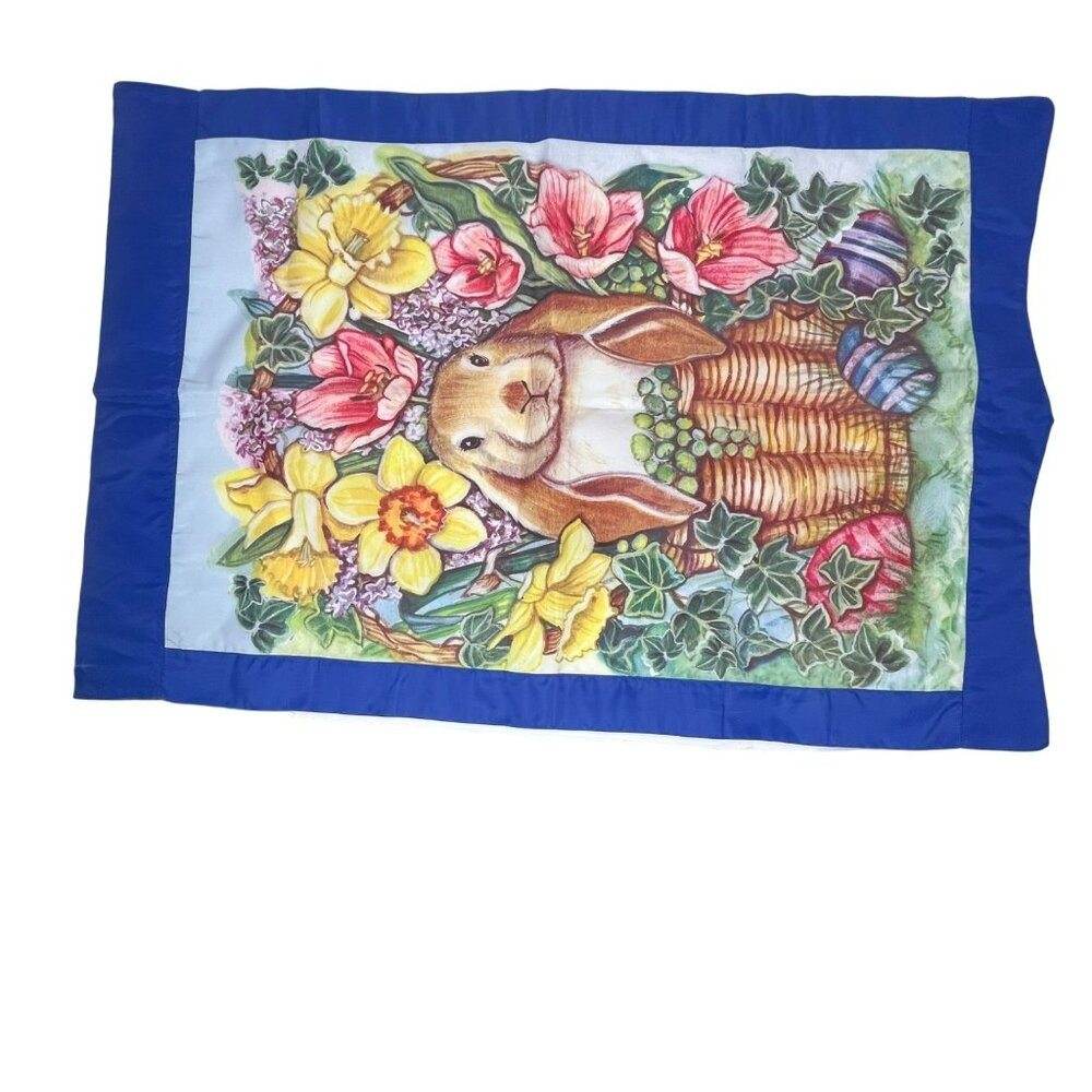 Easter Bunny Rabbit Flowers & Eggs Garden Flag Colorful - Picture 2 of 3